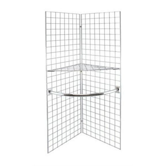 SSWBasics Chrome Wire Grid V Unit Display with Shelf & Hangrail- Chrome Wire Grid Wall Shelf with Hangrail - Versatile and Portable Display Racks for Vendor Events - Gridwall Panel Display Stand