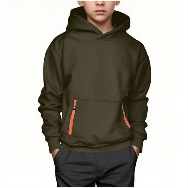 Sudadera con capucha de manga larga para niños, de invierno, de color liso, a la moda, informal, holgada y gruesa, de poliéster.