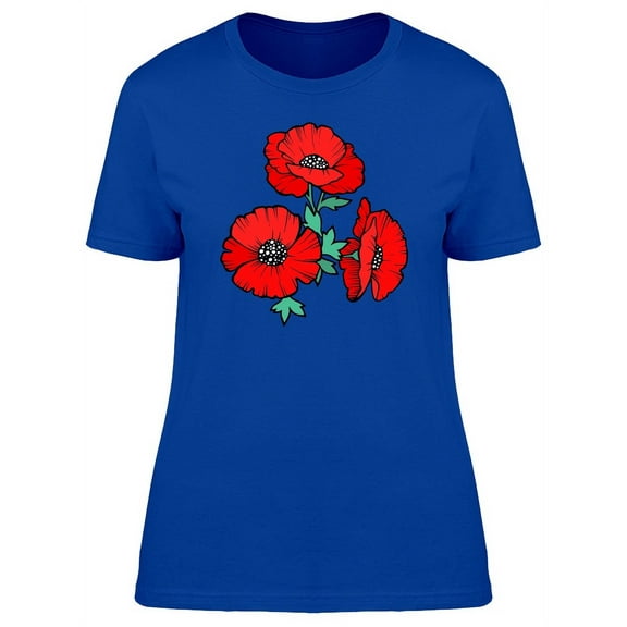 Cute Red Poppy Flowers Doodle T-Shirt Women -Image by Shutterstock, Female Medium
