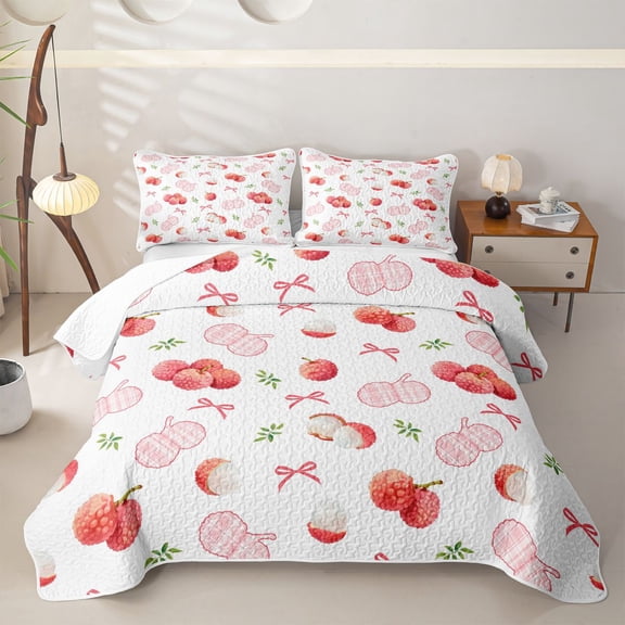 Manfei Watercolor Lychee Twin Quilt Set for Girls, Pink Gingham Bow Print Twin Coverlet Set