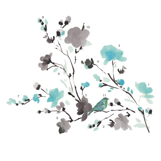 Roommates Rmk2687Scs - Adhesivos Decorativos Para Pared, Diseño De Rama De Pájaro, Color Acuarela, Multicolor