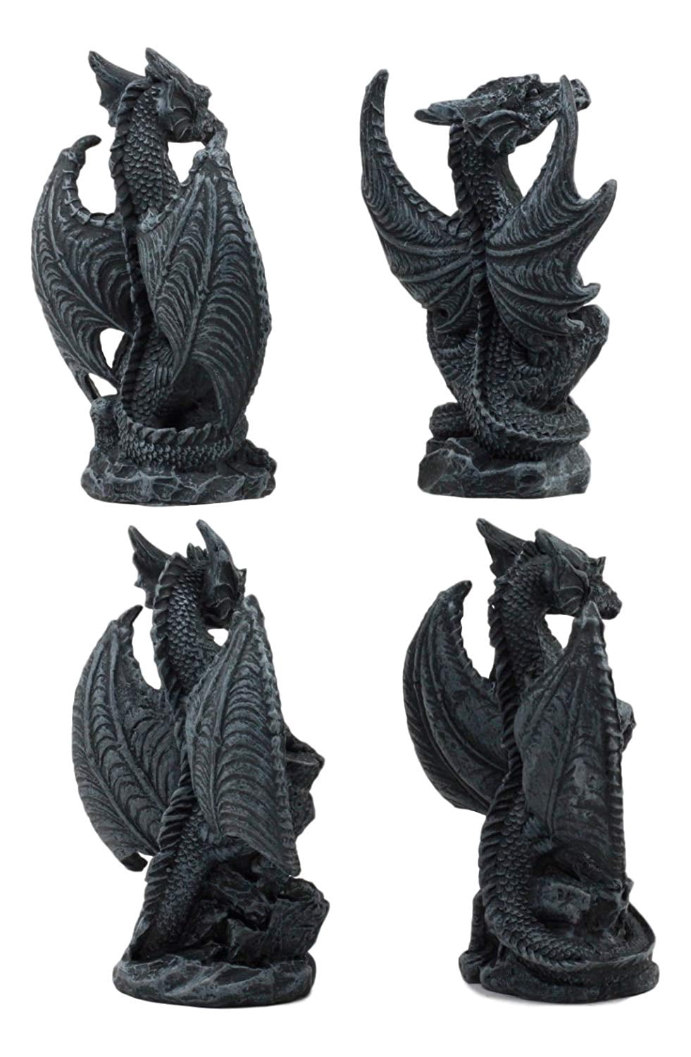 Faux Stone Fantasy Sentinel Guardian Dragons Statue Set Of 4 Dragon Miniatures