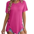thumbnail image 2 of Nouveau d'Été pour Femmes T-Shirt à Col Rond pour Femmes à Manches Courtes Boutonné, 2 of 8