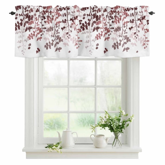 Red Leaves Valances for Windows, Rod Pocket Kitchen Valance Curtains - Soft & Washable Small Window Treatment for Living Room, Bathroom, Farmhouses Leaf Branches 42x12inch, 1 Panel