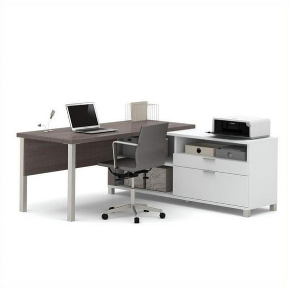 Scranton & Co L-Desk with legs in White and Bark Grey