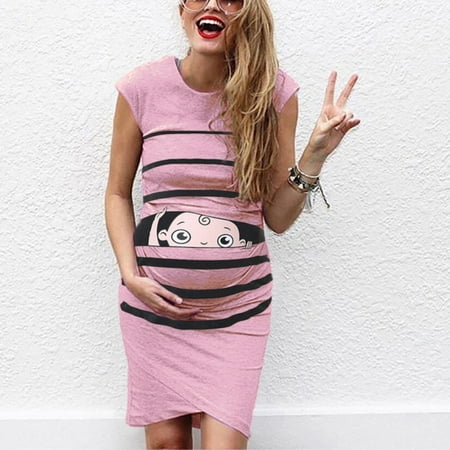 

TANGNADE Women s Maternity Sleeveless Cartoon Cute Print Dress Pregnanty Casual Dresses