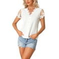 thumbnail image 1 of INSPIRE CHIC Camiseta Casual de Manga Corta de Color Sólido con Encaje de Ganchillo en V para Mujeres L Blanca-1, 1 of 6