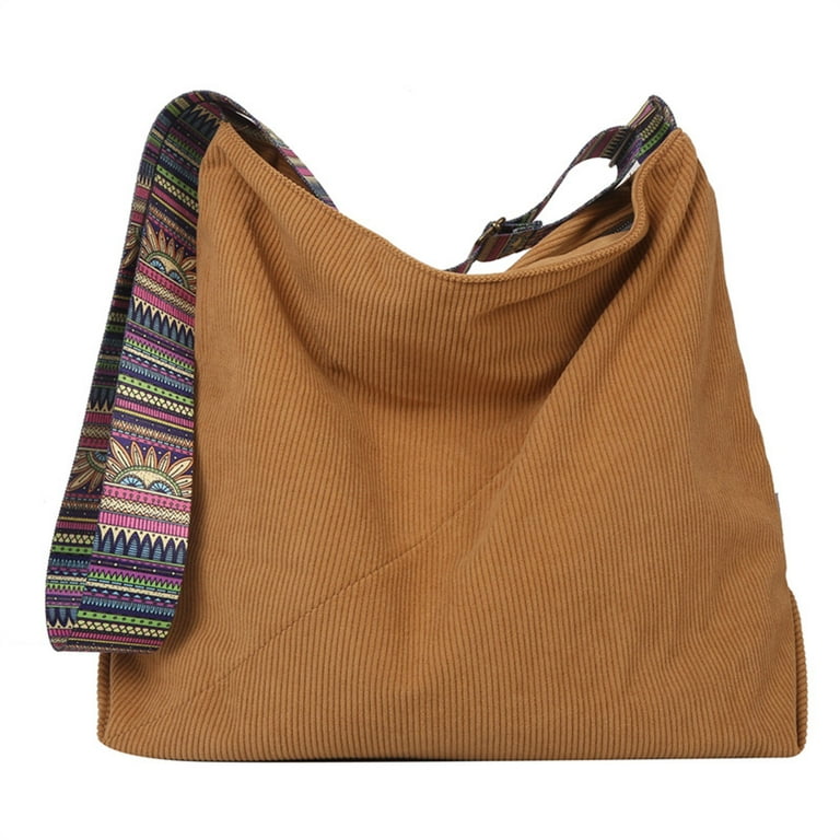 Small Womens Boho Shoulder Bag Brown Tote Bag, Brown