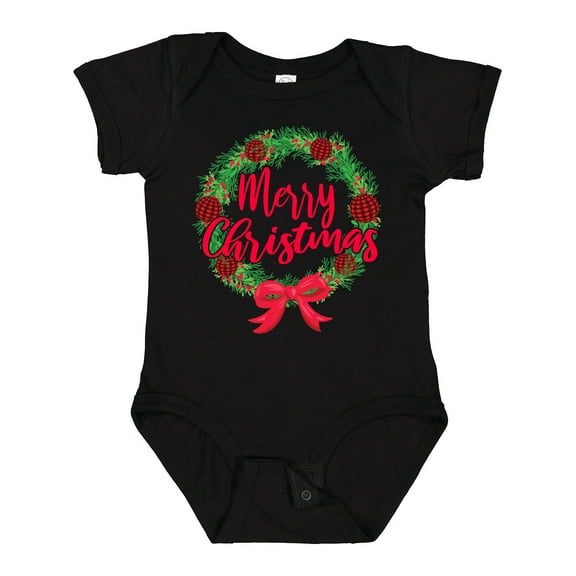 Inktastic Merry Christmas Wreath with Red Bow and Ornaments Boys or Girls Baby Bodysuit