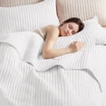 thumbnail image 3 of Exclusivo Mezcla King Size Quilt Bedding Set, Stripe Stitching White Quilts King Size for All Seasons, Soft Lightweight Microfiber Bedspreads Coverlets Bed Cover, 104"x96", 3 of 6