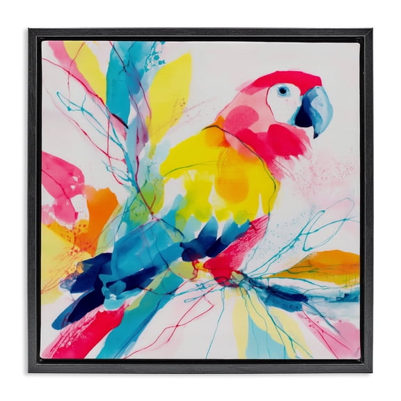 Stupell Industries Contemporary Expressive Parrot in Bloom Black Floating Frame Canvas Art, 18 x 18, by Chromatic Storm Studio