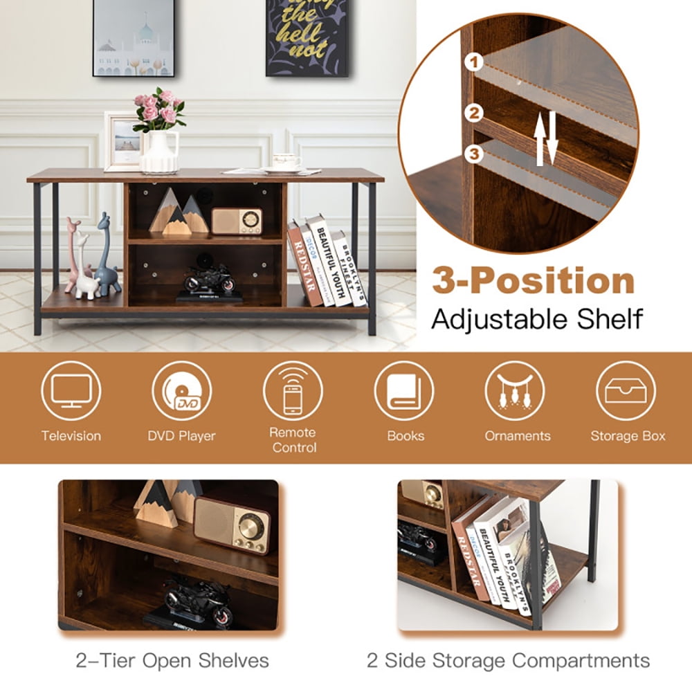 Finihen TV Stand, TV Cabinet, Mid-Century TV stand Media Console Table with Adjustable Shelf, for Living Room, Bedroom, Rustic Brown