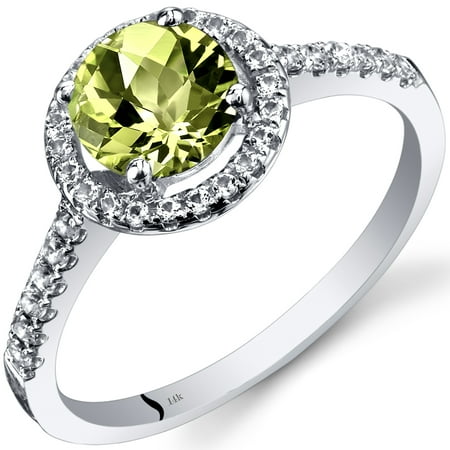 Oravo 1 ct Round Shape Green Peridot Halo Ring in 14K White Gold