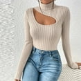 thumbnail image 4 of AXXD Womens Blouses Dressy Casual Basic Summer 2024 Trendy Button Round-Neck Long Sleeve Casual T-shirt Top Solid Blouse, 4 of 9