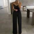 thumbnail image 3 of Aayomet Women Rompers Pearl Top Soild Sling Leg Pants Wide Jumpsuit Women's Jumpsuit,Black XL, 3 of 4