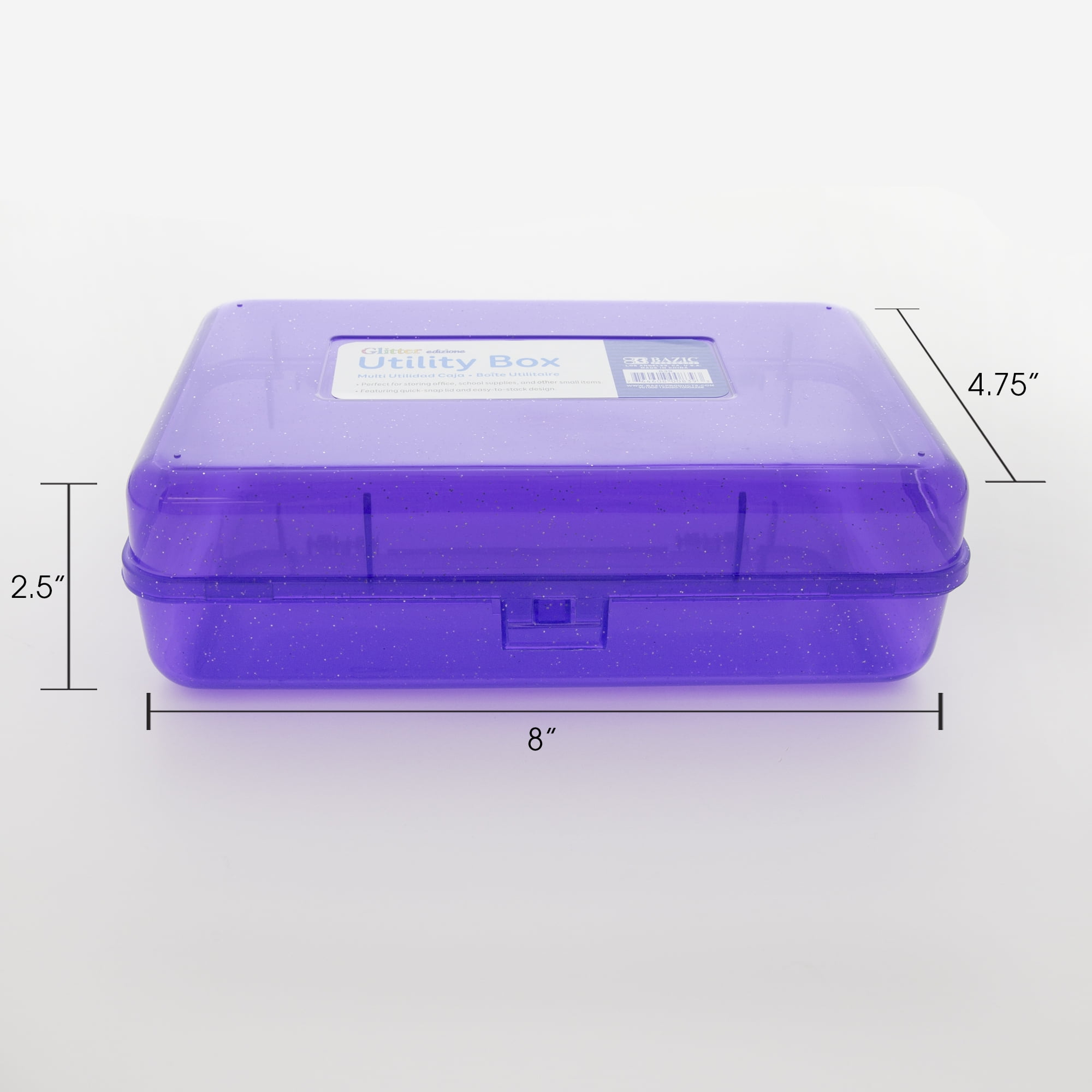 BAZIC Plastic Pencil Case Utility Storage Box, Glitter Bright Color, 24-Pack