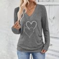 thumbnail image 4 of Fznquz V Neck Plus Size Blouses for Curvy Women Graphic Gray T-Shirt Love Heart Casual Loose Long Sleeve Women's Clothing,L, 4 of 8