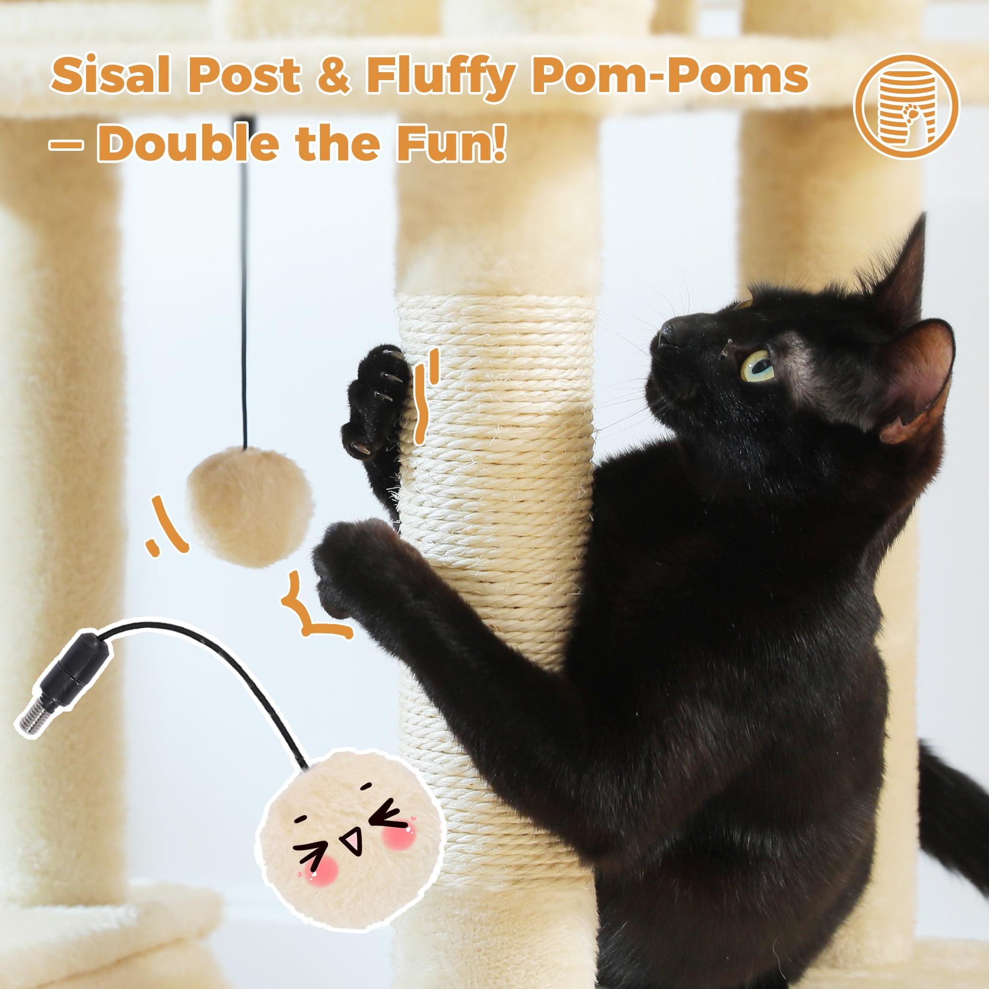 PAWZ Road 64" Cat Tree with Multi-Level Scratching Post Tower Large Hammock for Indoor Kittens Cats, Beige