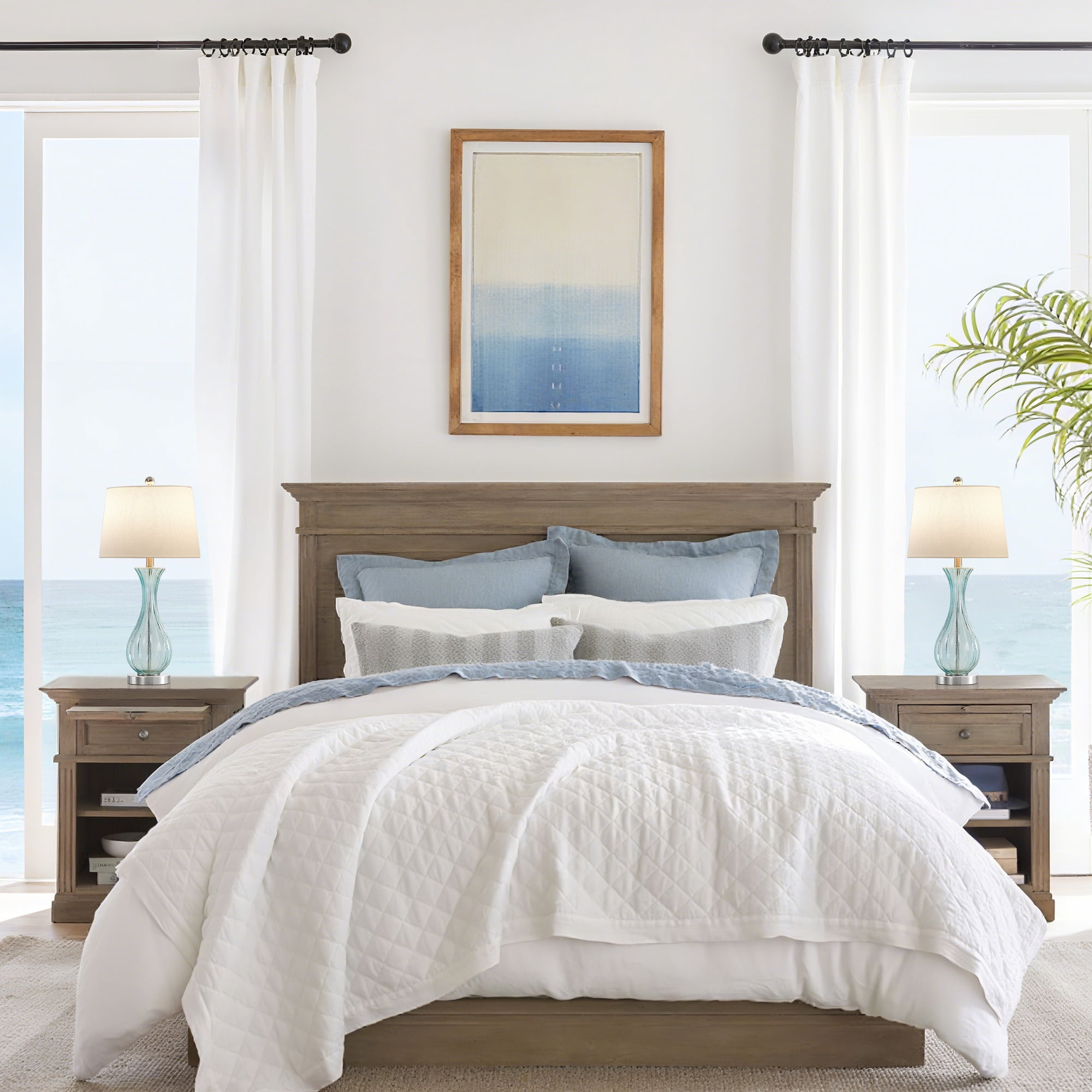Maxax Nautical Coastal Glass Table Lamps, Pair of 2, 25.5" Blue Droplet Design with White Shade