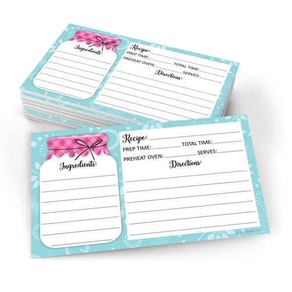 321Done Tarjetas De Recetas Pequeñas De 3 X 5 (Juego De 50) – Mason Jar – Cartulina Gruesa De Doble Cara Premium – Hecho En Estados Unidos – Notas Rústicas De Color Rosa Y Verde Azulado De
