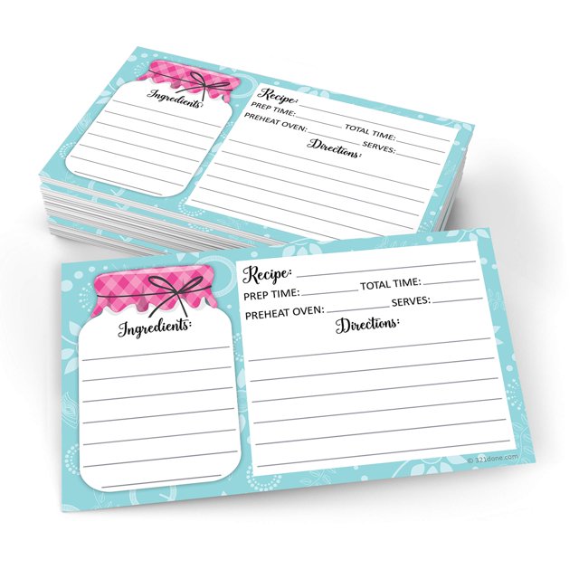 321Done Tarjetas De Recetas Pequeñas De 3 X 5 (Juego De 50) – Mason Jar – Cartulina Gruesa De Doble Cara Premium – Hecho En Estados Unidos – Notas Rústicas De Color Rosa Y Verde Azulado De