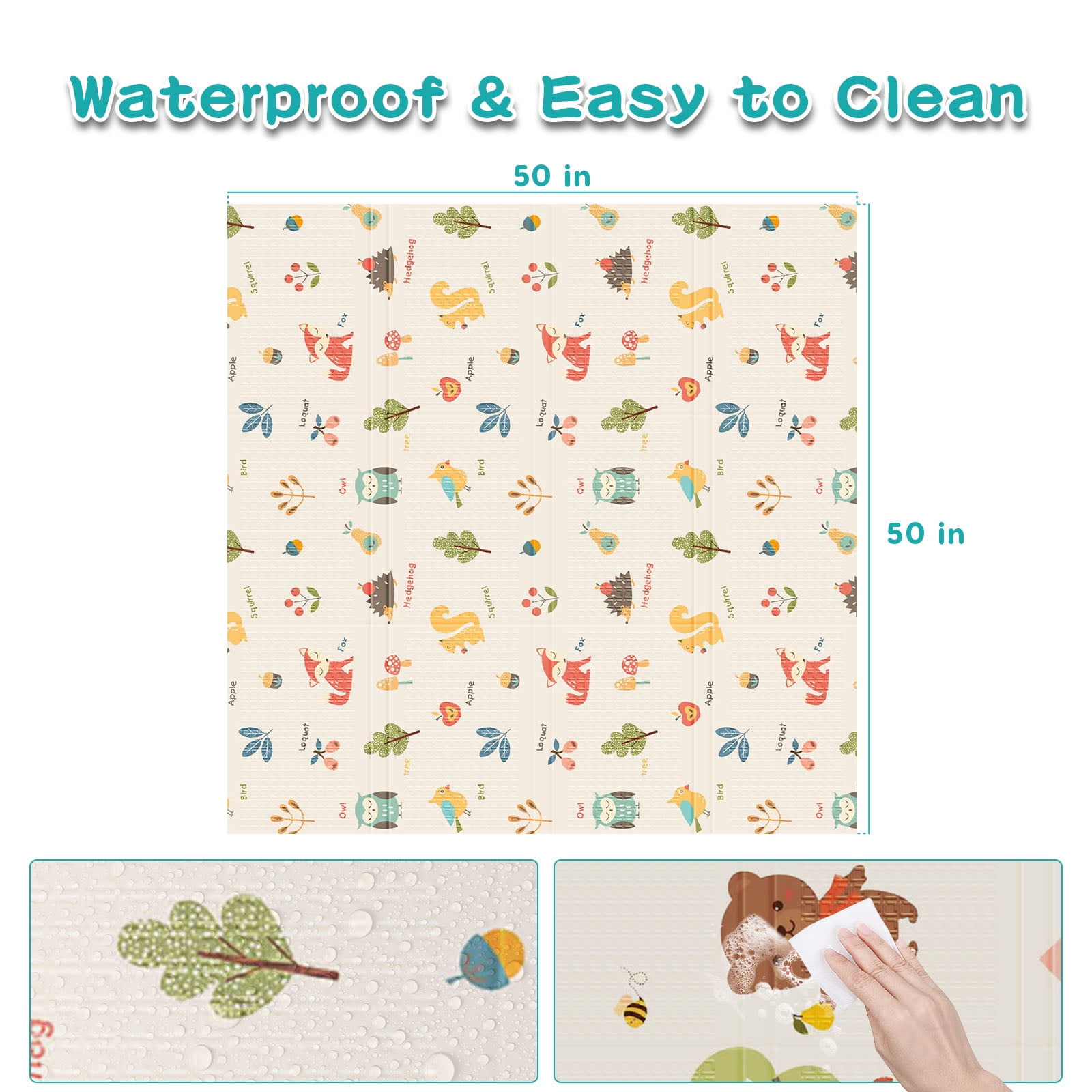 Foldable Baby Play Mat, Safe Foam 47x47 in Waterproof Cute Playmat for Babies and Toddlers Indoor and Outdoor