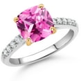 thumbnail image 2 of Gem Stone King 2.95 Ct Pink Created Sapphire G/H Lab Grown Diamond 10K White Gold Engagement Ring with Yellow Gold Prongs (Size 6), 2 of 4