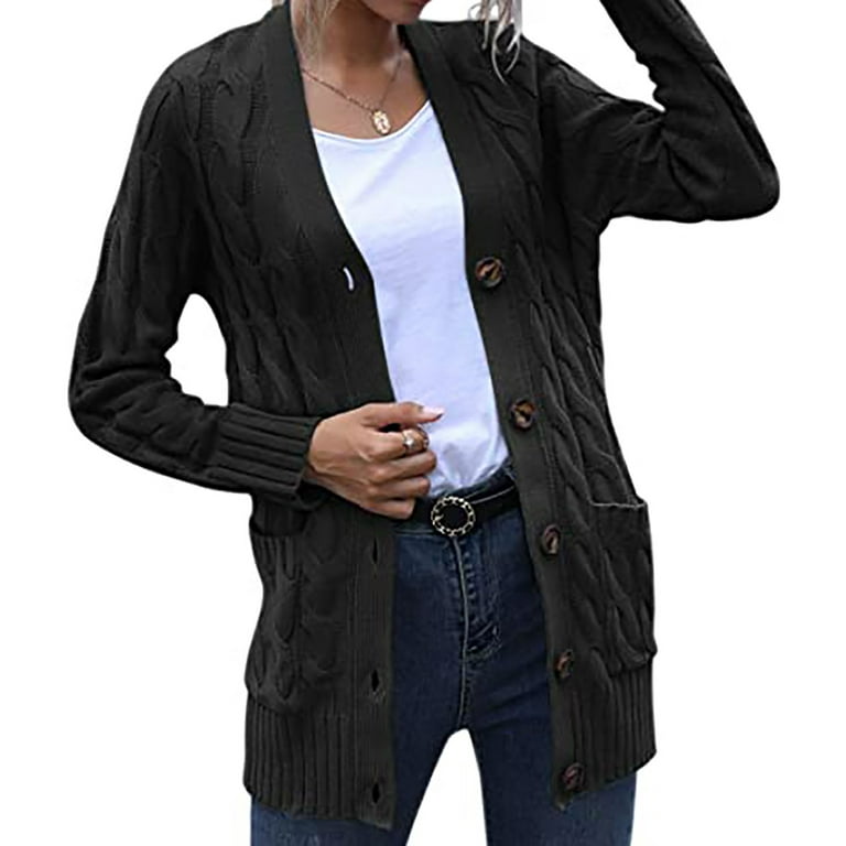 DUMUIELD Black Cardigan for Women Women's Cardigan Sweaters Button Front  Fall and Winter Sweaters Fleece Cardigans Fuzzy Cardigan Jacket with Pocket  at  Women's Clothing store