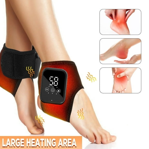 Cordless Ankle Massager with Heat, Portable Foot Massager, Ankle Heating Pad, USB Rechargeable Heated Brace Wrap Warmer for Plantar Fasciitis,Swelling, 3 Heat Levels, 3 Vibration Modes (2PC)
