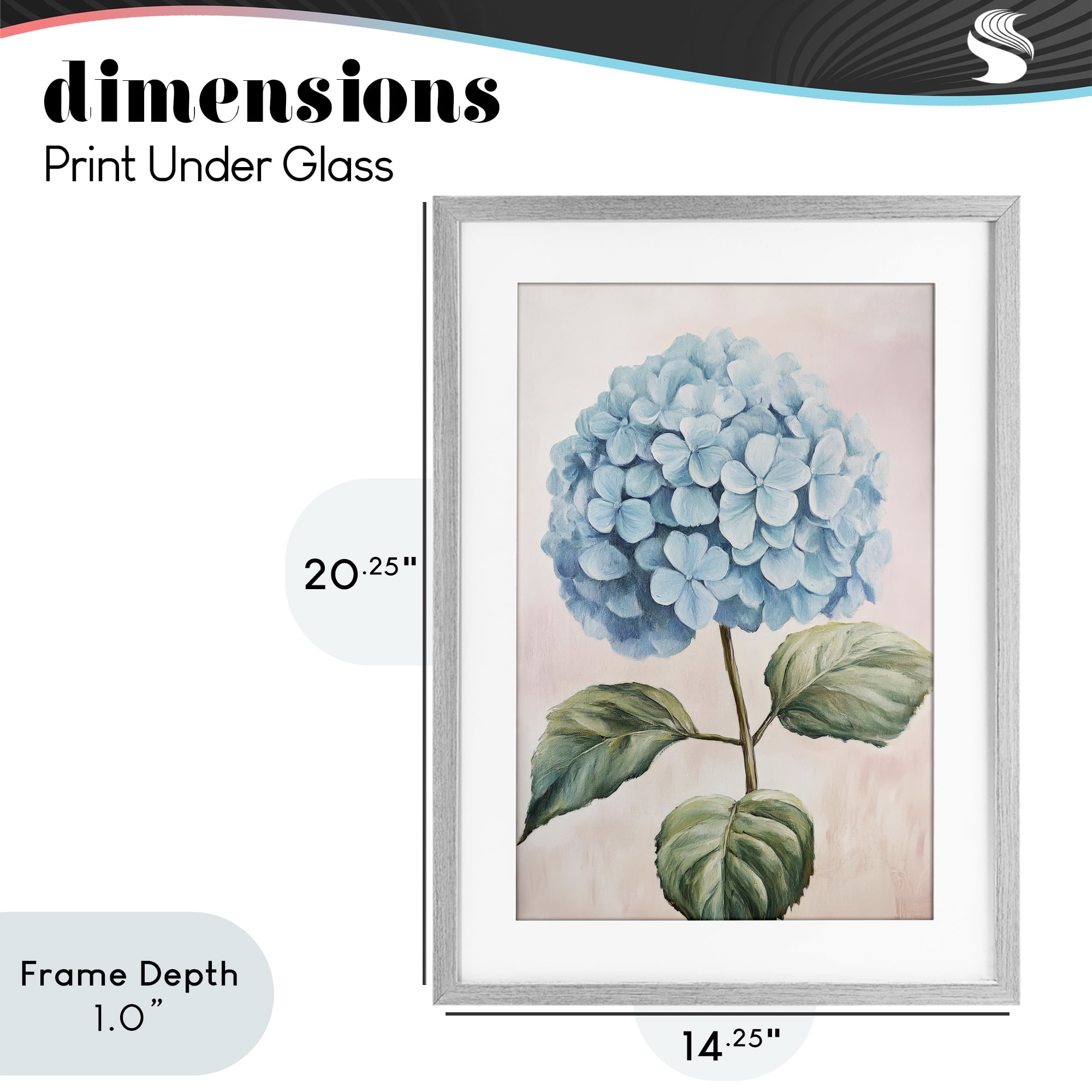 Stupell Industries Delicate Baby Blue Hydrangea Gray Framed Print Under Glass, design by Petal Prints Design