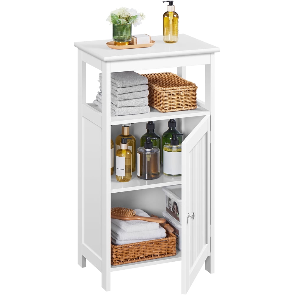 Yaheetech 4-Tier Bathroom Floor Cabinet with Single Door & Adjustable Shelf, White