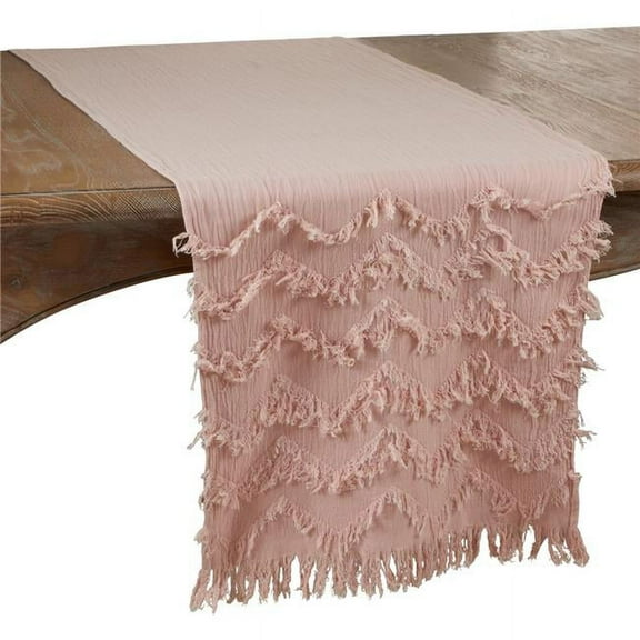 SARO 1872.RS1672B 16 x 72 in. Oblong Chevron Table Runner with Rose Fringe Design
