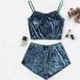 thumbnail image 3 of ZOELNIC Women Velvet 2Pcs Outfits Spaghetti Strap Sleeveless Crop Top Shorts Set, 3 of 4