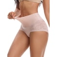 thumbnail image 4 of INSPIRE CHIC Women's Underpants Satin High Waisted Lace Trimmed Tummy Control Underwear Briefs  M Beige, 4 of 5