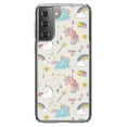 thumbnail image 1 of DistinctInk Clear Shockproof Hybrid Case for Galaxy S21 5G (6.2" Screen) - TPU Bumper, Acrylic Back, Tempered Glass Screen Protector - Unicorn Rainbow Wand Pattern - Beige, 1 of 2