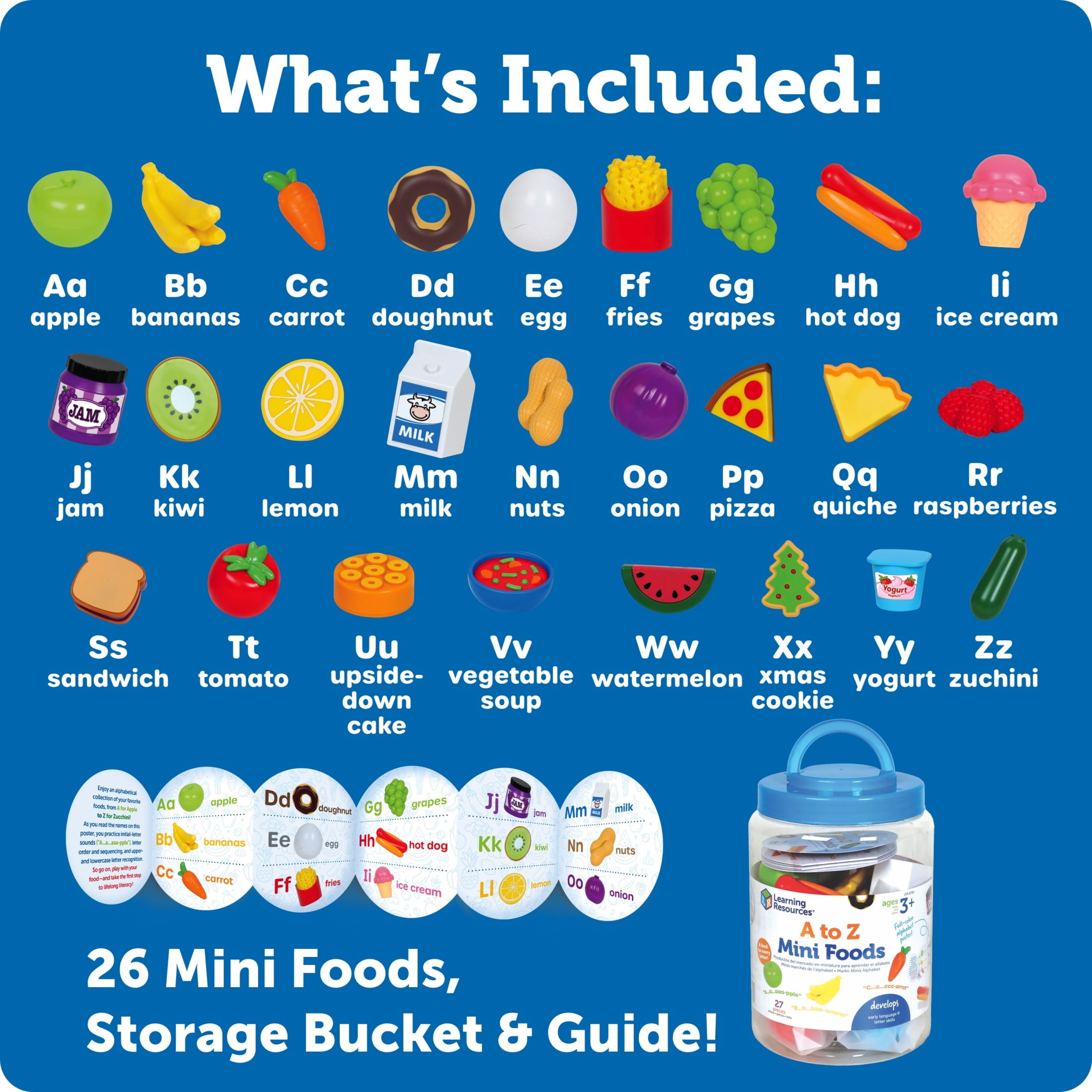 Learning Resources A to Z Mini Foods, Play Kitchen Play Food, Alphabet Learning Toy, Ages 3