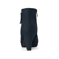 thumbnail image 2 of BLISSFUL STEP Women's Side Zip Low Platform Block Heel Ankle Booties Navy Blue 7.5, 2 of 7