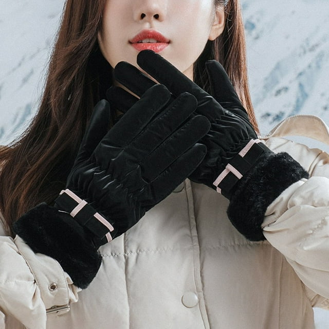 Woman Riding Windproofed Gloves Thick Soft Fleece Cuff Anti-slip Water Resistant Design for Cold Weather Outdoor Skiing and Cycling