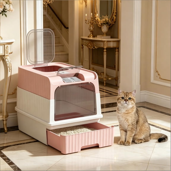 Pet Litter Box, Fully Enclosed Cat Litter Box