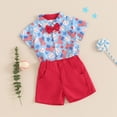 thumbnail image 2 of Baby Boys 4th of July Outfits Set Toddler Boy Cute Clothing Sets Print Bow Tie Shirt Tops with Shorts Set 2 Piece, 2 of 6