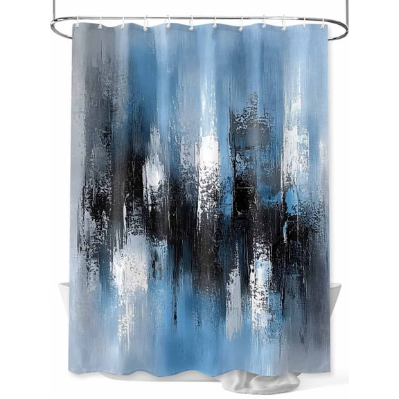 Blue Grey Black Shower Curtain, Smear Street Graffiti Painting Grunge Art Waterproof Shower Curtain Set with 12 Hooks Lightweight Washable Fabric Shower Curtains for Bathroom 36x72 Inches