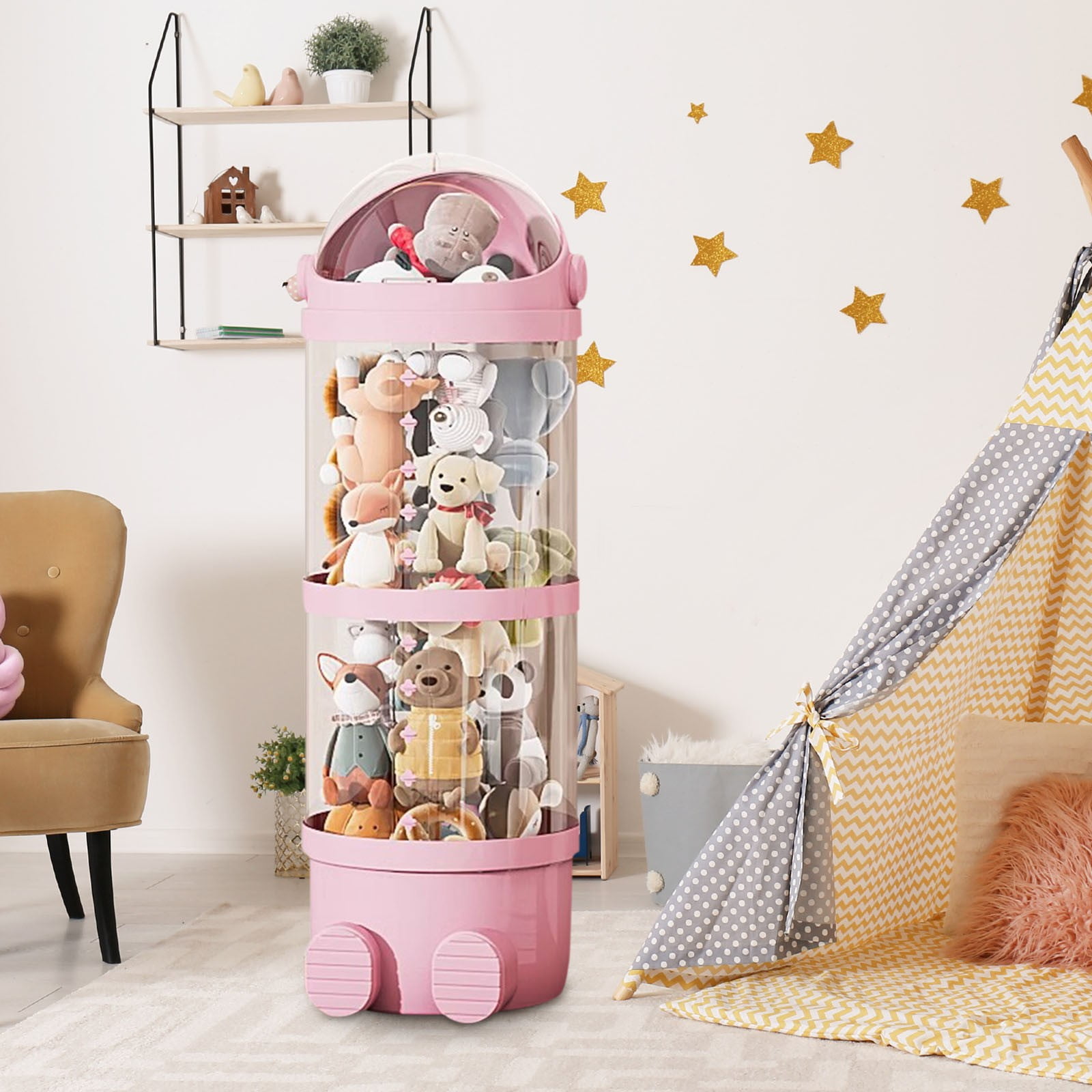 Arestory Vertical Toy Storage Tube Stuffed Animals Storage Tube Plushies Storage Stuffed Animals Organizer Tube Pet Transparent Bucket For Kids Toy OrganizerLarge Toy