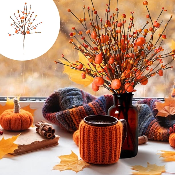 Decoraciones otoñales con bayas de calabaza - Flores artificiales de Acción de Gracias y Halloween para la decoración del hogar