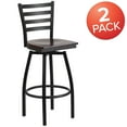 thumbnail image 4 of BizChair 2 Pack Black Ladder Back Swivel Metal Barstool - Walnut Wood Seat, 4 of 9