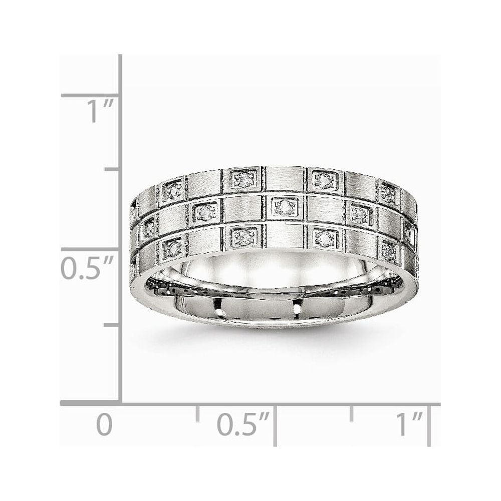 Stainless Steel Brushed Grooved CZ Ring