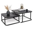 thumbnail image 3 of Square Nesting Coffee Table Set of 2 with Faux Marble Top and Metal Frame, Coffee Table Set, Suitable for Living Rooms, Apartments,Black, 3 of 9