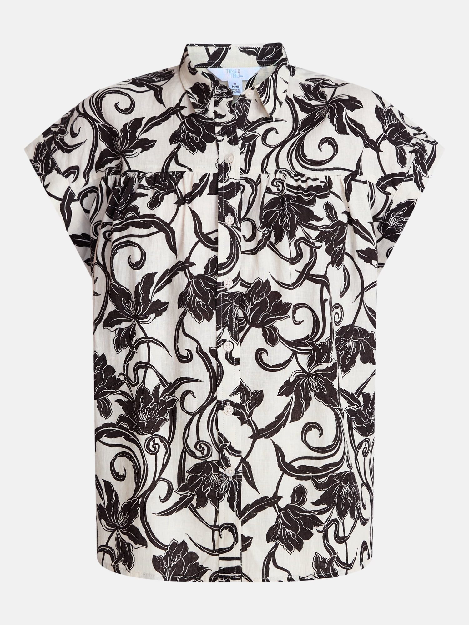 Time and Tru Women's Camp Shirt with Short Sleeves, Sizes XS-XXXL