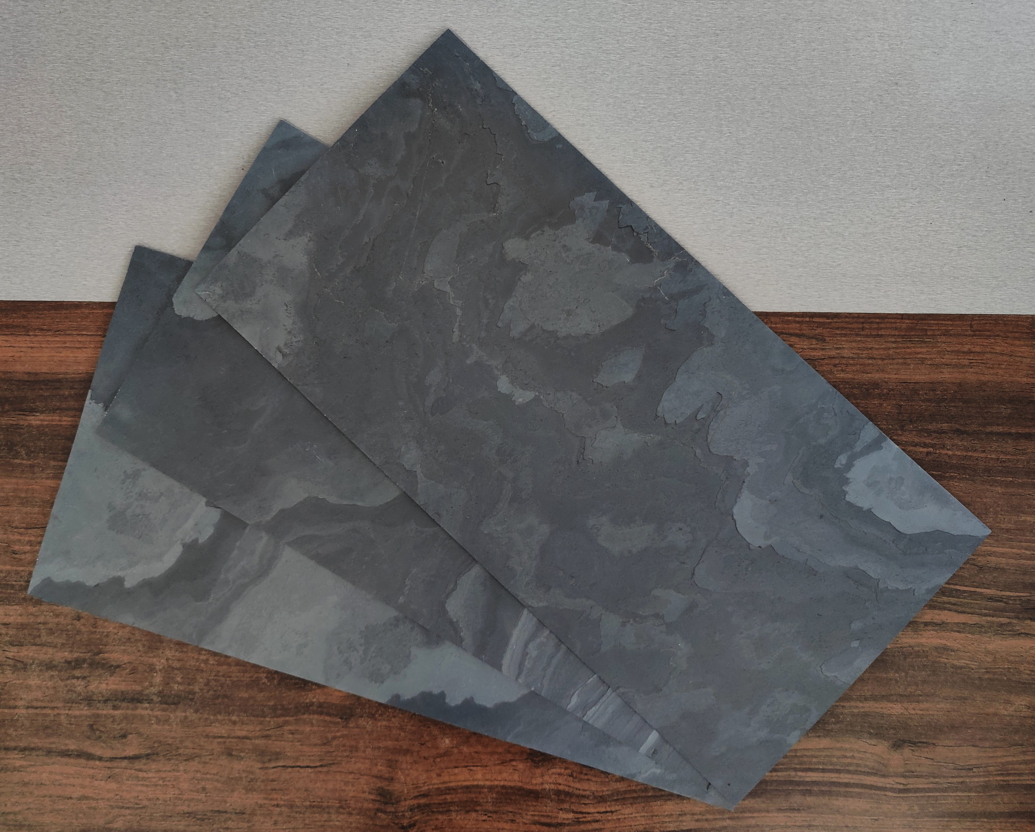 Dundee Deco Veneer Wall Panels, Peel and Stick DIY Slate Stone Finish Tiles for Wall or Backsplash, Made with Real Stone in Black Steel, SAMPLE 6" x 6"