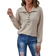 thumbnail image 1 of Blusa Manga Larga Color Puro Cuello De Solapa Con Botones Tops Casuales De Moda Para Mujer, 1 of 6