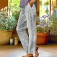 thumbnail image 2 of QATAINLAV Women's Casual Pants Fashion Printed Linen Comfy Lounge Pant Summer Elastic Waisted Straight Leg Beach Pants with Pockets Gray XXL, 2 of 6